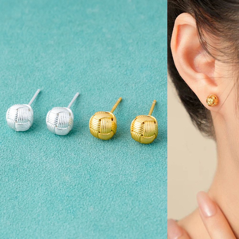 盘结耳钉足银999复古优雅贵气新中式土耳其金丝编织黄金色耳钉女