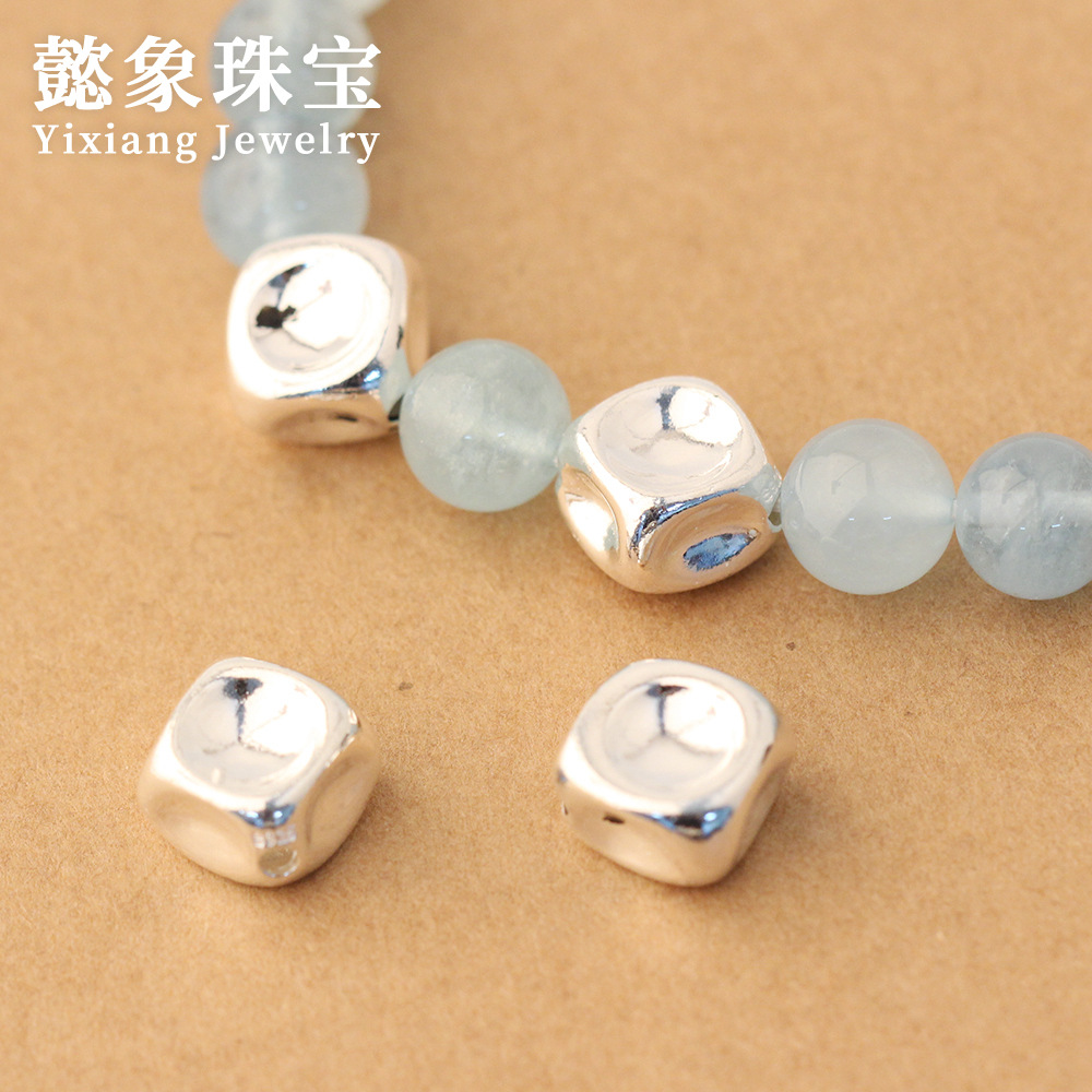 diy不规则光面方块饰品手链银珠