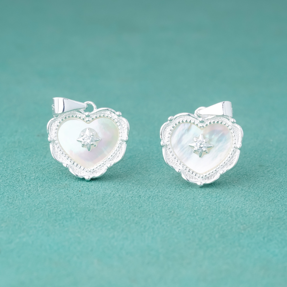 新款s925纯银实心韩版实心白贝桃心吊坠心形挂件diy手链项链配饰