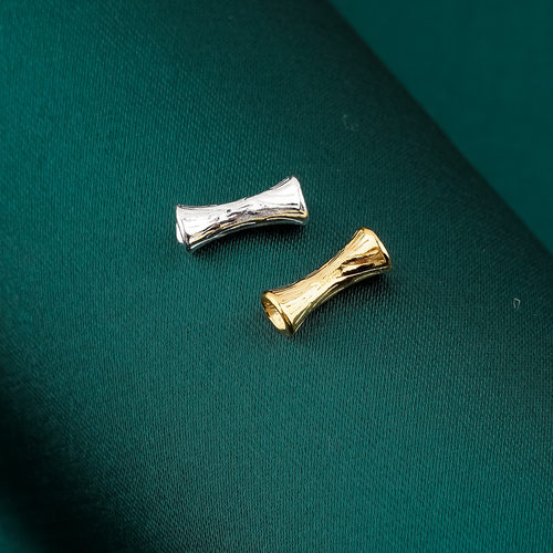s925银亮面精工素银银镀黄金色竹节管肌理银管隔珠散珠纯银配件