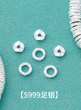 新款s999纯银素银锤纹手工银盘缠隔珠足银隔片垫片diy手串配饰