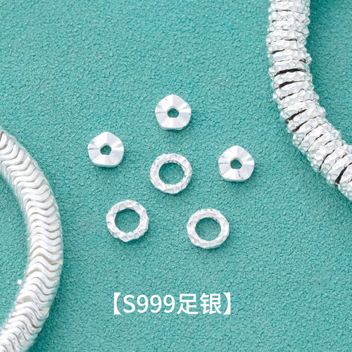 新款s999纯银素银锤纹手工银盘缠隔珠足银隔片垫片diy手串配饰