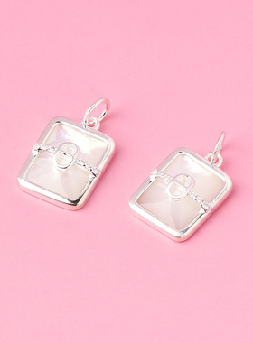 s925银素银白贝气质方牌吊坠项链手链坠子diy精工时尚饰品配件