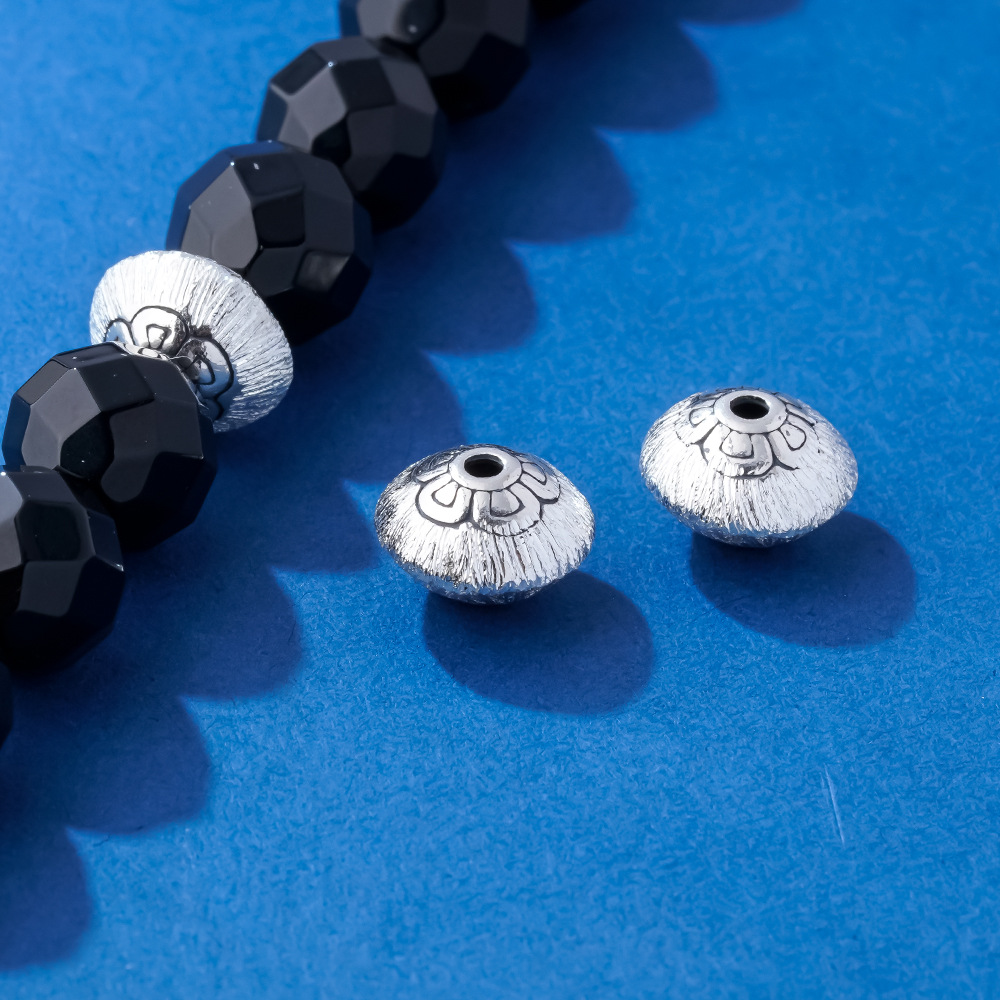 10mm拉丝手工银隔珠隔片飞碟珠 s925纯银素银diy水晶手链银配件