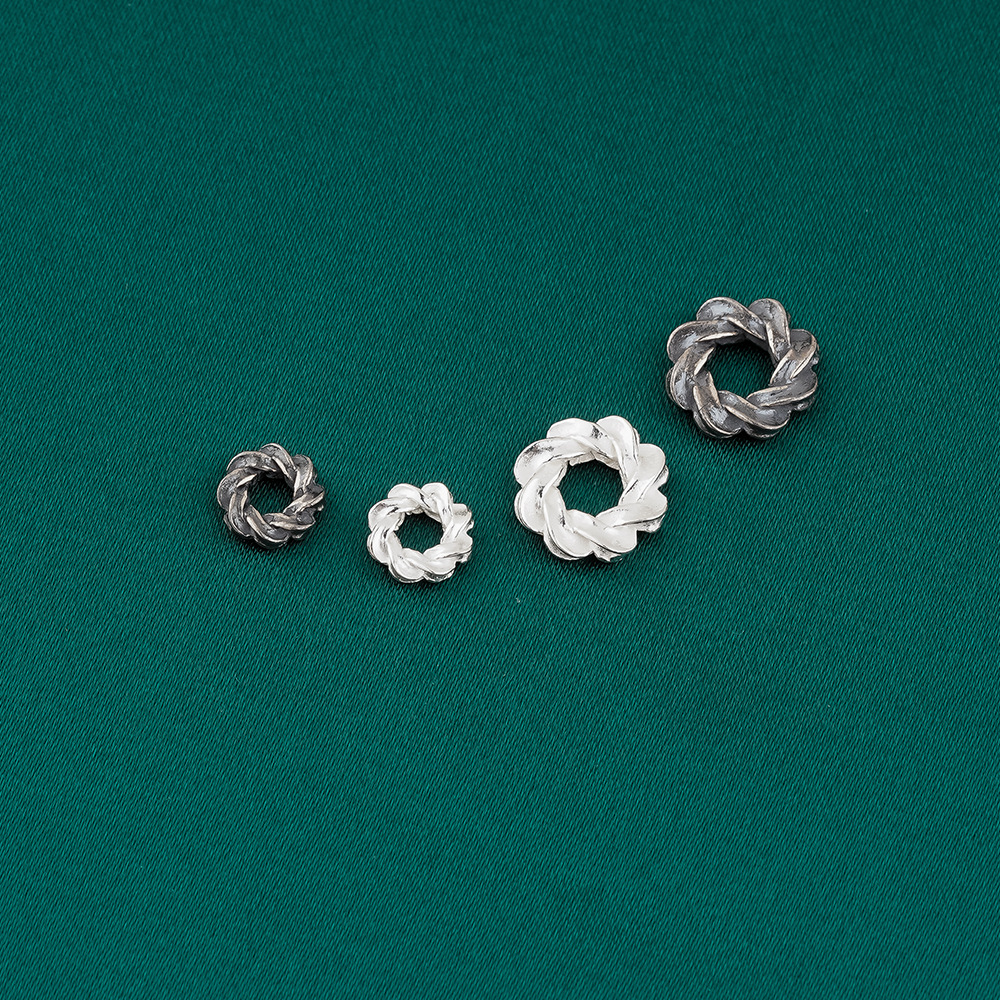 S925纯银泰银复古扭纹闭口圈电话线隔珠DIY手工串珠编绳手链配件