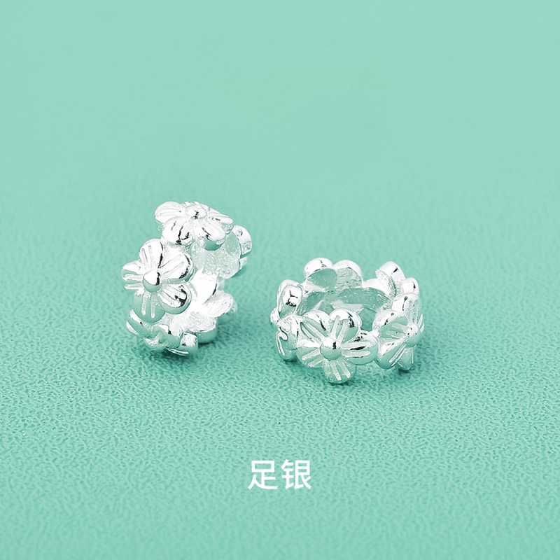 s999足银桃花隔珠圆环圈花朵隔片
