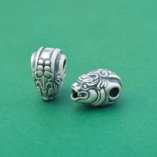 足银999貔貅三通文玩佛头顶珠背云腰珠弟子珠佛头藏传配饰招财