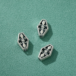 s925纯银复古个性十字架盾牌隔珠diy文玩手串男士手链银饰配件