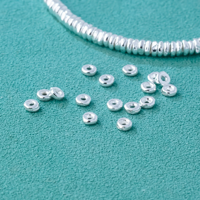 新款s925纯银精工素银实心2.8mm圆片银隔片碎银子diy盘缠手绳配件