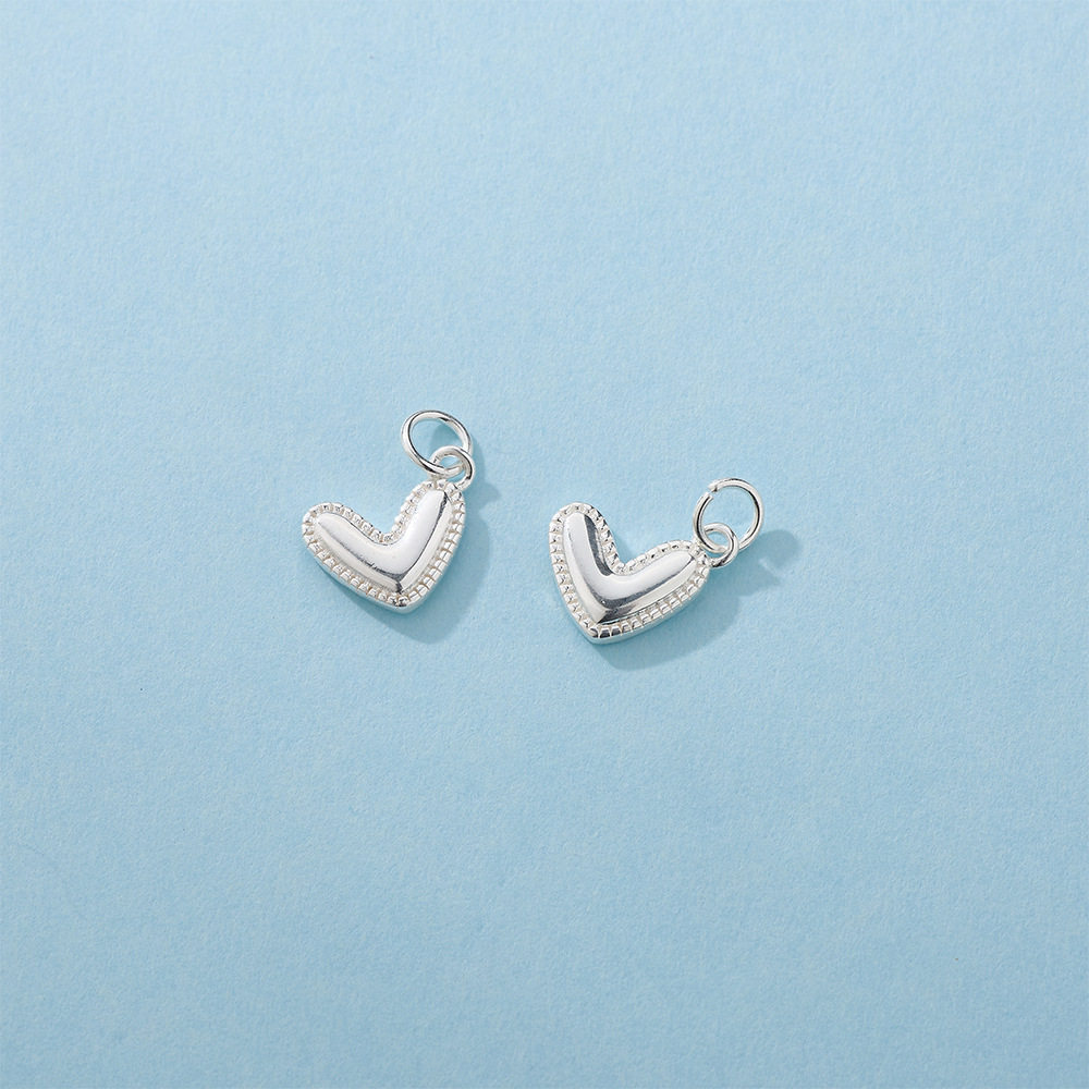 韩版桃心吊坠S925纯银爱心挂件DIY手工编绳水晶珍珠手链坠子配件