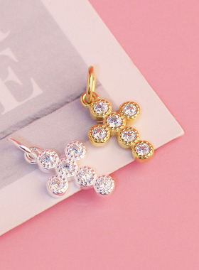 银饰品配件镶嵌锆石十字架吊坠