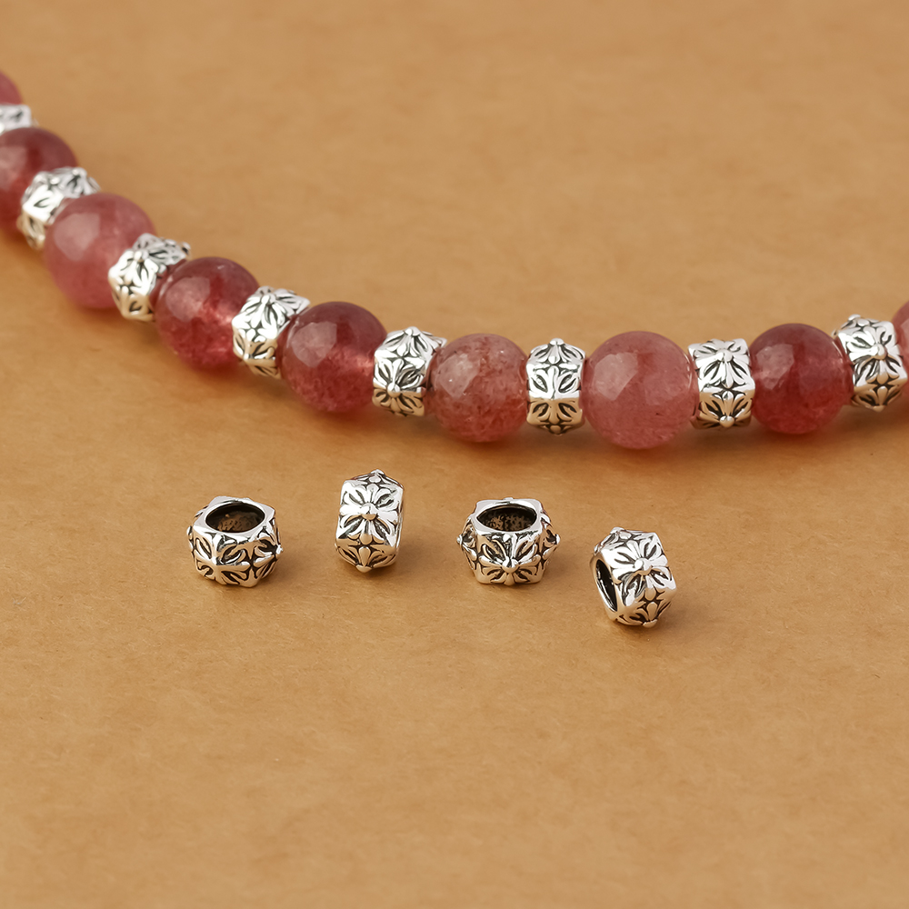 欧美复古十字架花纹隔珠s925纯银