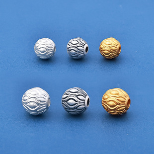 S999纯银镀金色錾刻足银凤羽转运珠DIY手链手串隔珠手工串珠配件