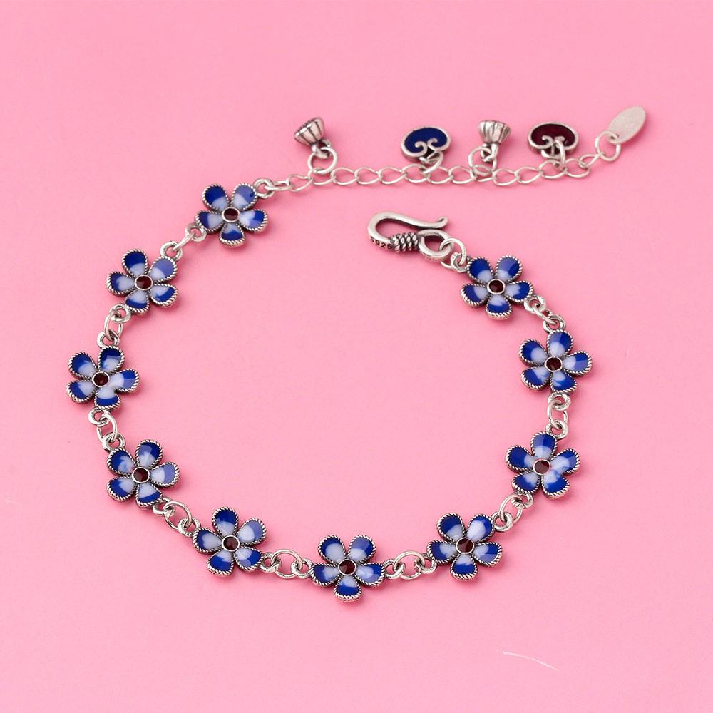 景泰蓝饰品s925银滴胶梅花手链女民族风珐琅彩银饰手串女饰品礼物