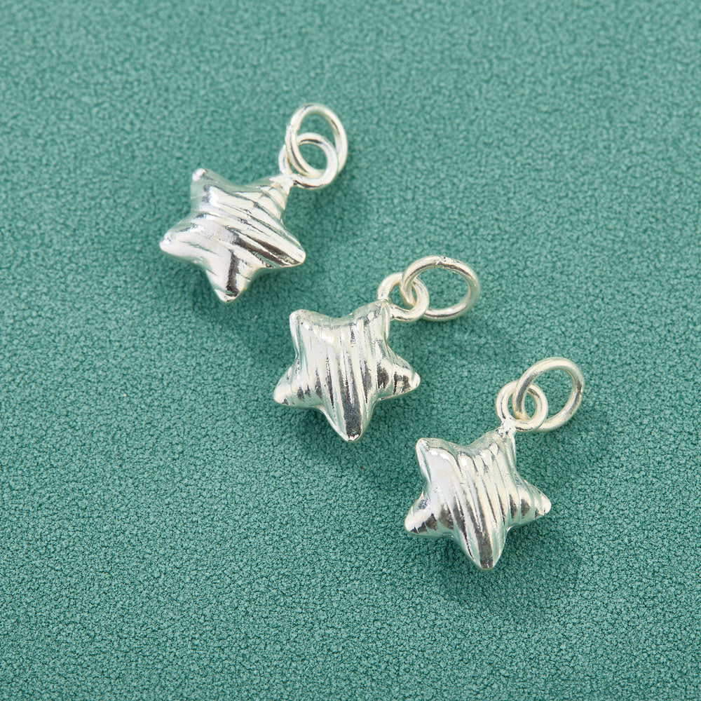 S925纯银素银立体五角星吊坠diy手工串珠编绳手链手链银饰配件,饰品/流行首饰/时尚饰品新,其他DIY饰品配件,淘宝优惠券,粉丝福利购,淘宝优惠卷