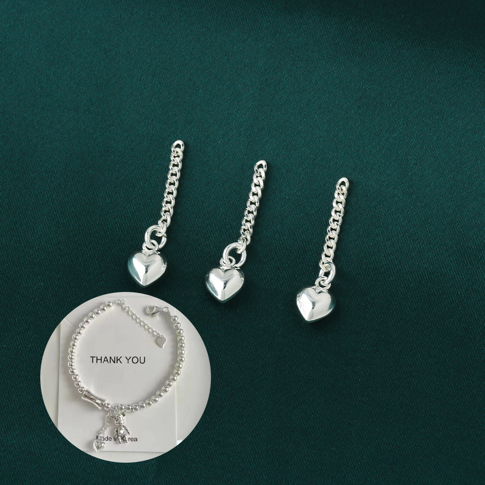 s925银素银立体爱心延长链流苏链条diy串珠手链项链银饰配件材料