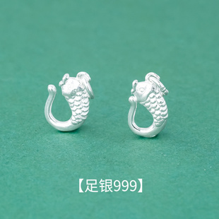 s999纯银精工电镀锦鲤小鱼银扣足银S扣尾扣diy手绳项链鲤鱼配件