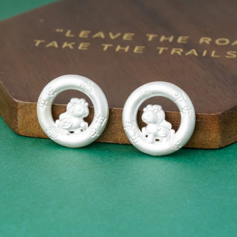 足银999素银生肖马平安扣吊坠diy