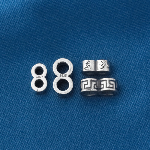 s925纯银六字真言回纹大孔调节扣编织手绳串手链项链手工diy配件