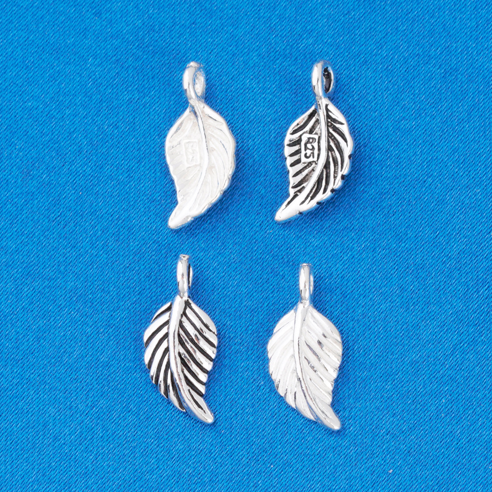 s925纯银泰银复古素银小树叶吊坠叶子挂件diy串珠手绳编绳银饰