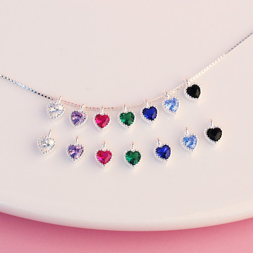 s925银彩色迷你心形小吊坠diy