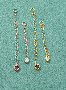 S925纯银镀金爱心延长链O字链diy手工串珠手链项链加长链配件尾链