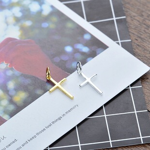S925纯银精致光面十字架吊坠小挂件DIY水晶手链锁骨链项链银饰