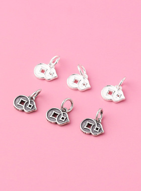 S925纯银泰银diy饰品配件 镂空铜钱葫芦吊坠 戒指手链小吊件