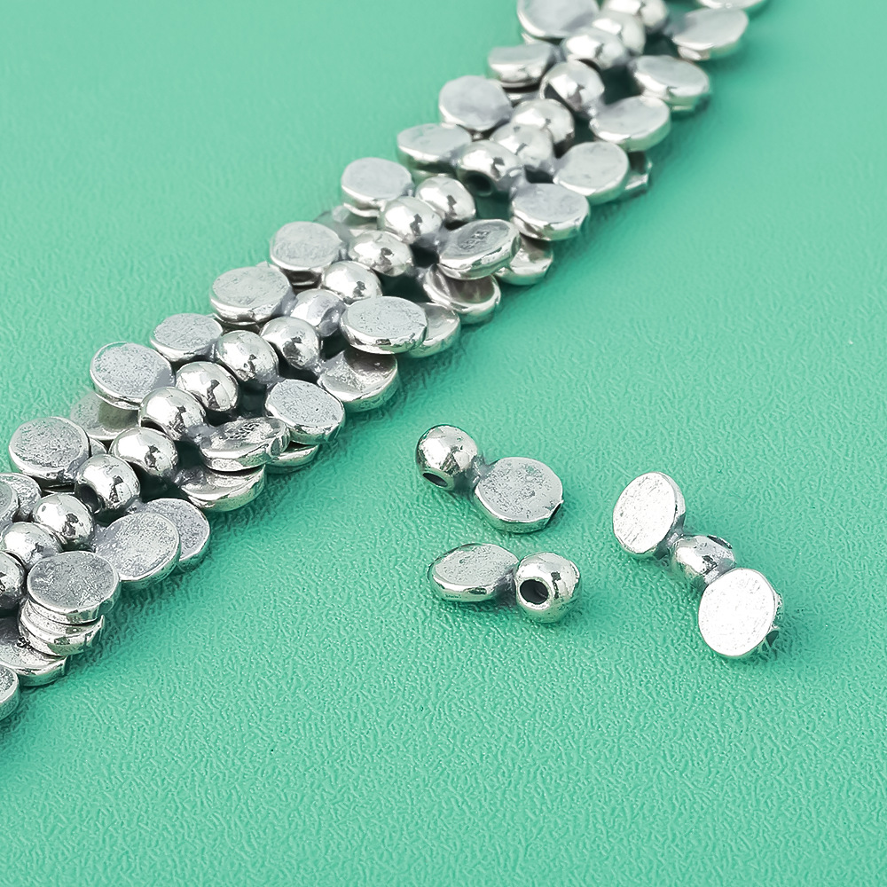泰银DIY配件  手工银s925银散珠双圆片隔珠手链项链材料纯银配饰