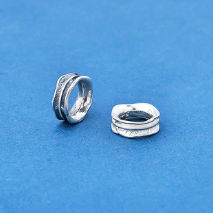 S925纯银配件 6MM羽毛隔片隔珠大孔散珠手工DIY手链手串配饰配件