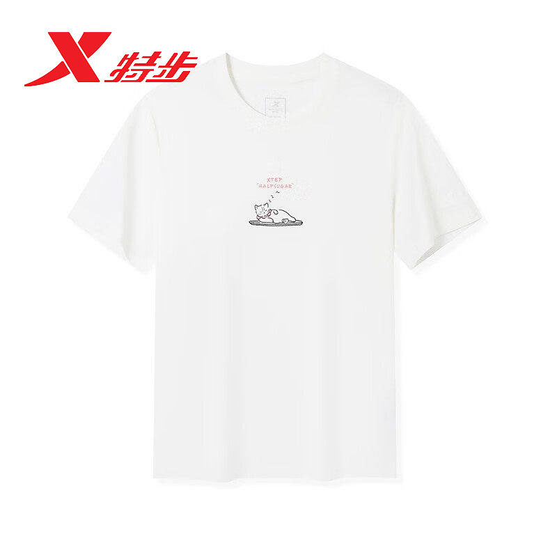 特步圆领短袖T恤女款2026夏季休闲短袖针织运动上衣974228010134