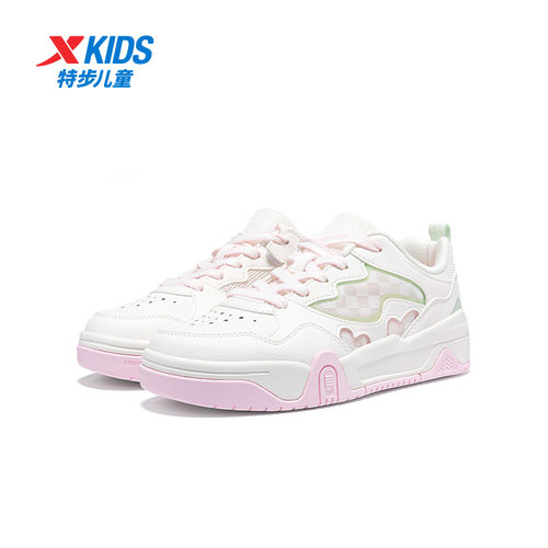 特步儿童网面透气女童休闲小白鞋