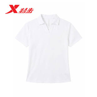 特步短袖POLO衫女款翻领T恤2026夏季冰丝速干V领短袖974228020211