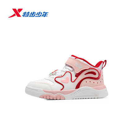 特步童鞋儿童休闲板鞋女小童2026新年款防滑耐磨板鞋674114313002