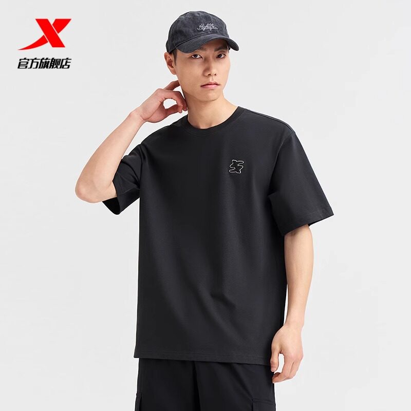 特步纯棉短袖T恤男款2024夏季新款运动宽松透气半袖976229010567