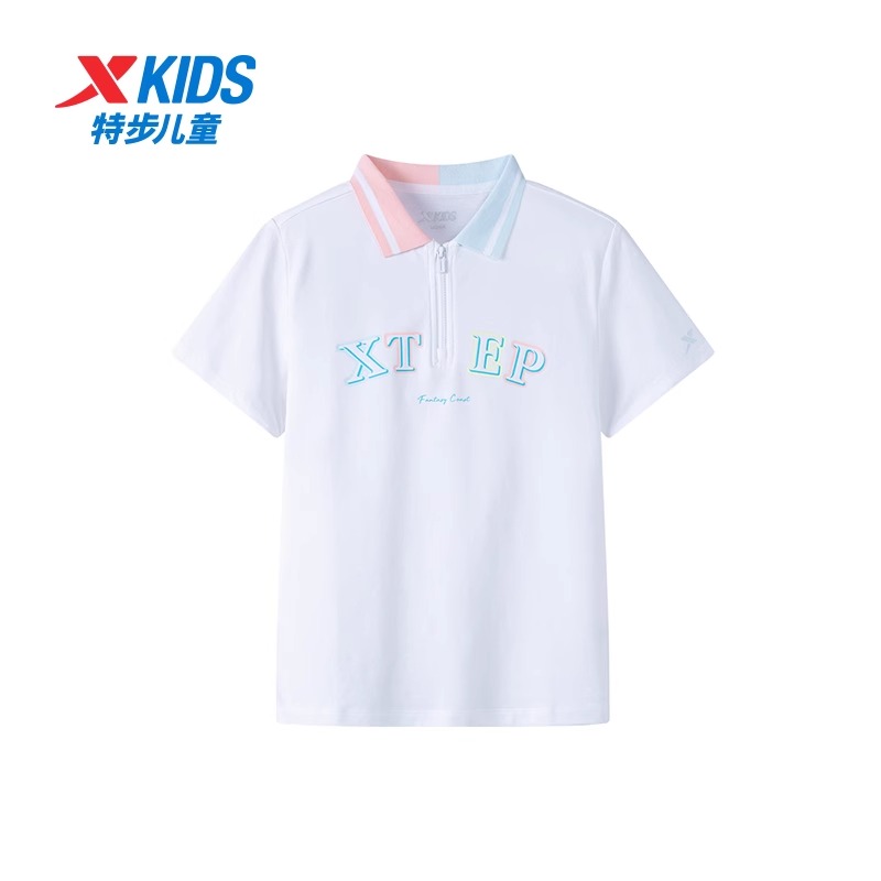特步童装女中大童短袖POLO衫