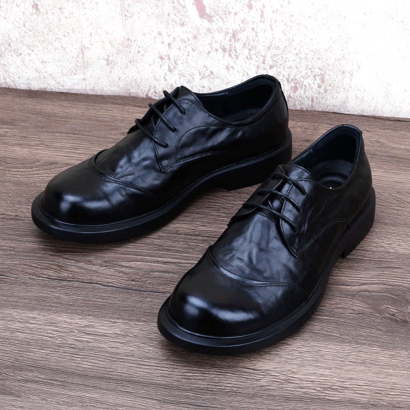 NEW TOP LAYER COWHIDE MENS BUSINESS FORMAL LEATHER SHOES MENS LEATHER EMBOSSED BRITISH HANDMADE LEATHER SHOES LACE-UP OFFICE SHOES