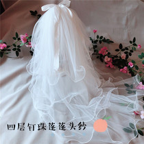 Bridal bow poncho headdress multi-layer wedding wedding photography headdress short style wedding headdress