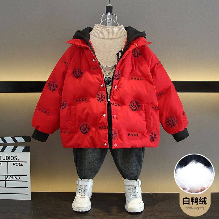 男童冬装中国风羽绒服2025新款儿童红色喜庆拜年服棉衣中小童棉服