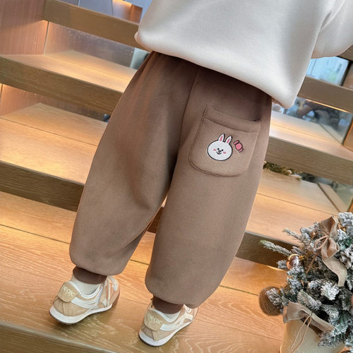 女童卡通加绒裤子秋冬2025新款儿童奥粒绒加厚束脚裤宝宝休闲卫裤