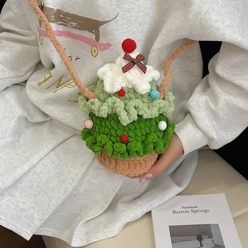 手工编织圣诞树苹果星星毛线包