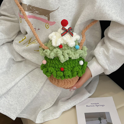 手工编织圣诞树苹果星星毛线包