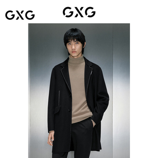 23年冬季 GXG男装 大衣 长款 品GEX12628524 黑色简约时尚