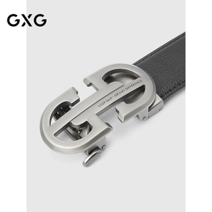 皮带商务休闲黑色裤 GXG通勤皮带潮流双字母扣头男士 带送礼