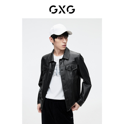 GXG男经典翻领皮衣短款