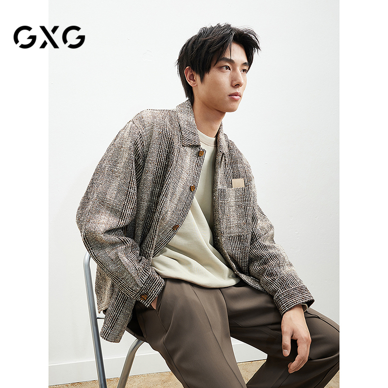 GXG男装25春季款轻熟编织肌理感小香风外套翻领夹克#G25D211021