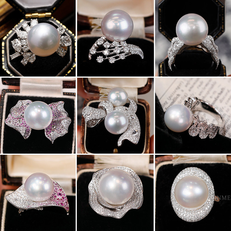 艺术设计感澳白戒指合集 海水珍珠18k金钻石