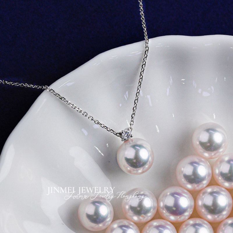 经典戴妃款akoya珍珠项链18k金钻石海水珍珠吊坠