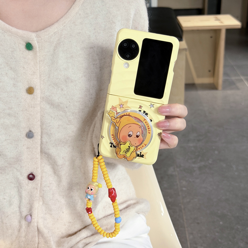 泡泡玛特星星人适用oppofindn3flip手机壳新款磁吸支架带挂绳折叠屏外壳小米mixflip2/1超薄全包防摔保护套女