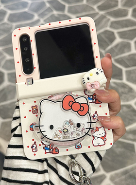 波点凯蒂猫适用华为purax手机壳新款磁吸支架pocket2带挂绳折叠屏外壳oppofindn3flip超薄全包防摔保护套女生